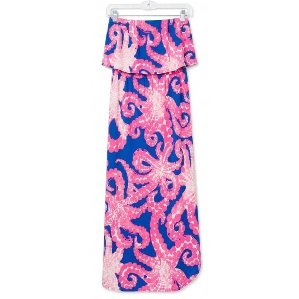 Lilly pulitzer womens medium midi dress strapless pink blue octopus